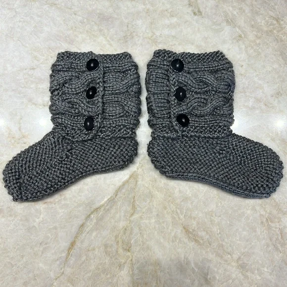 NEW, Handmade Gray Knit Buttoned Boot Socks - Picture 2 of 4